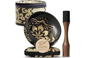 SILENT MIND Handmade Tibetan Etched Singing Bowl Set with Case – Meditation Bowl & Sound Bowl with Cushion, Mallet & Guide – Stress Relief Instruments – Yoga Therapy Tools – Mindfulness Gift Set