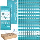 Threlaco 300 Pcs 60 Pack Body Wipes for Adults Bathing No Rinse Individually Wrapped Shower Wipes Washcloth with Aloe Cleansing Body Wash Cloths Disposable Bulk Deodorant Homeless(Blue Background)