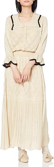 Amazon シュープリームララ カジュアルドレス クロシェアミエリツキニットワンピース 3 Op015 レディース オフホワイト M パーティードレス 通販