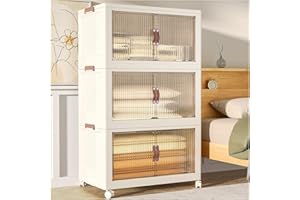 YFXCVSL Stackable Storage Bins, Collapsible Storage Bins for Bedroom, Storage Bins with Lids and Wheels, Closet Organizers and Storage for Living-room, Storage Cabinet with Door (3 Tiers 306Qt)