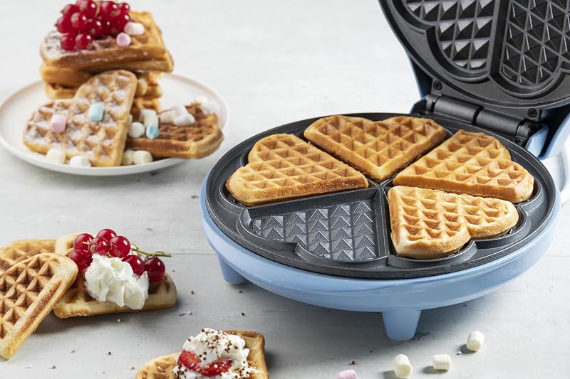 Waffle Maker, piastra per waffle a forma di cuore, macchina per waffle con antiaderente & indicatoro luminso, collezione Sweet Dreams, 700 watt, colore: Blu