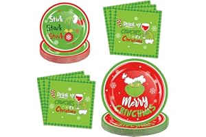 Guass Christmas Party Decorations, 32 Pcs Christmas Paper Plates and Napkins Xmas Dinner Plates Dinnerware Set for Xmas Holiday Birthday Baby Shower Party Favors Supplies, Serve 8, 7/9 Inch