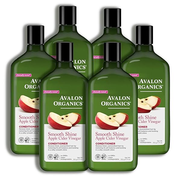 AVALON ORGANICS CONDITIONER, SMOOTH SHINE APPLE CIDER VINEGAR, 11 OZ (PACK OF 6)