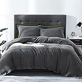 CAROMIO Grey Duvet Cover Queen Cotton, Ultra Soft Comfortable Bedding Set for Summer, Washed Cotton Duvet Cover Set 1 Duvet Cover + 2 Pillowcases(Dark Grey, Queen/Full, 3 PCS)
