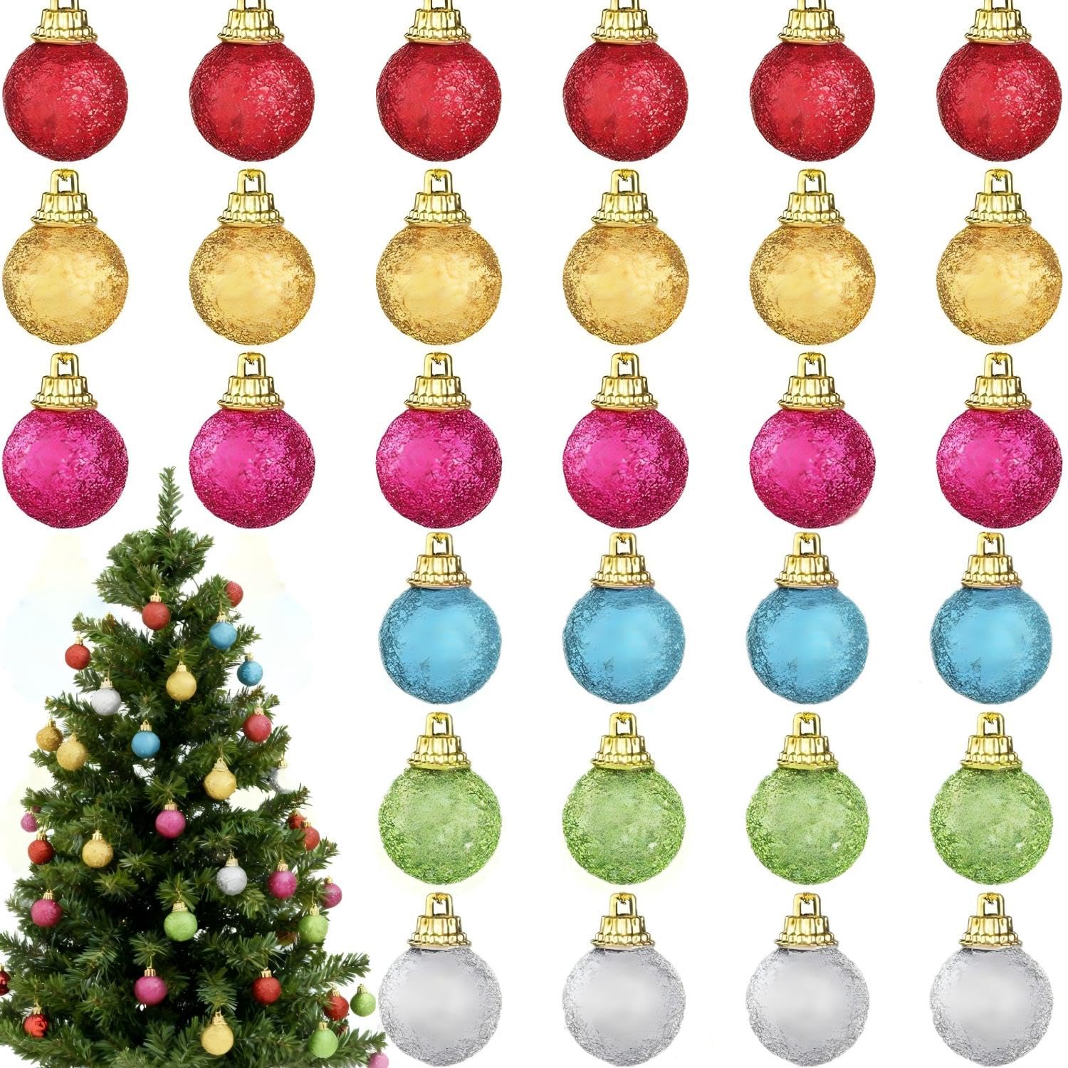 Syhood 36 Pcs Mini Ball Ornaments 1 Inch Glitter Balls for Christmas Tree Hanging Decor Pendants Colorful Glitter Small Balls Ornament for Christmas Tree Party Holiday DIY Craft Supplies