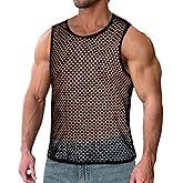 ZNVGIRL Men's Mesh Fishnet Muscle Top See Through Shirts Fitted Crew Neck Tee Clubwear