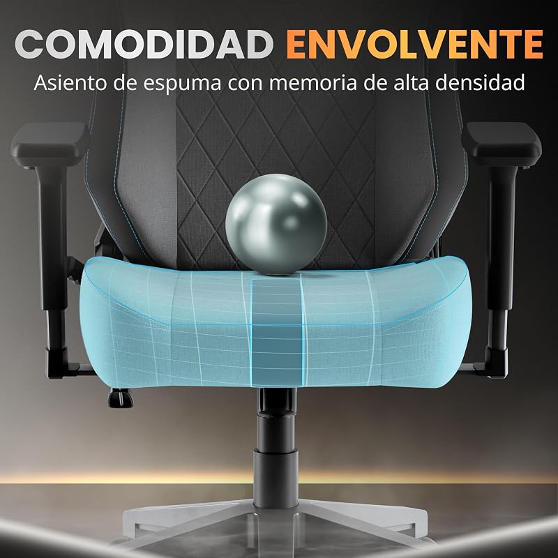 Silla Gaming Premium Ergonómica – Sillas Gamer con Lino Transpirable, Reclinable 160°, Cojín Viscoelástico, Reposabrazos 4D y Base Hierro Reforzada (Azul)
