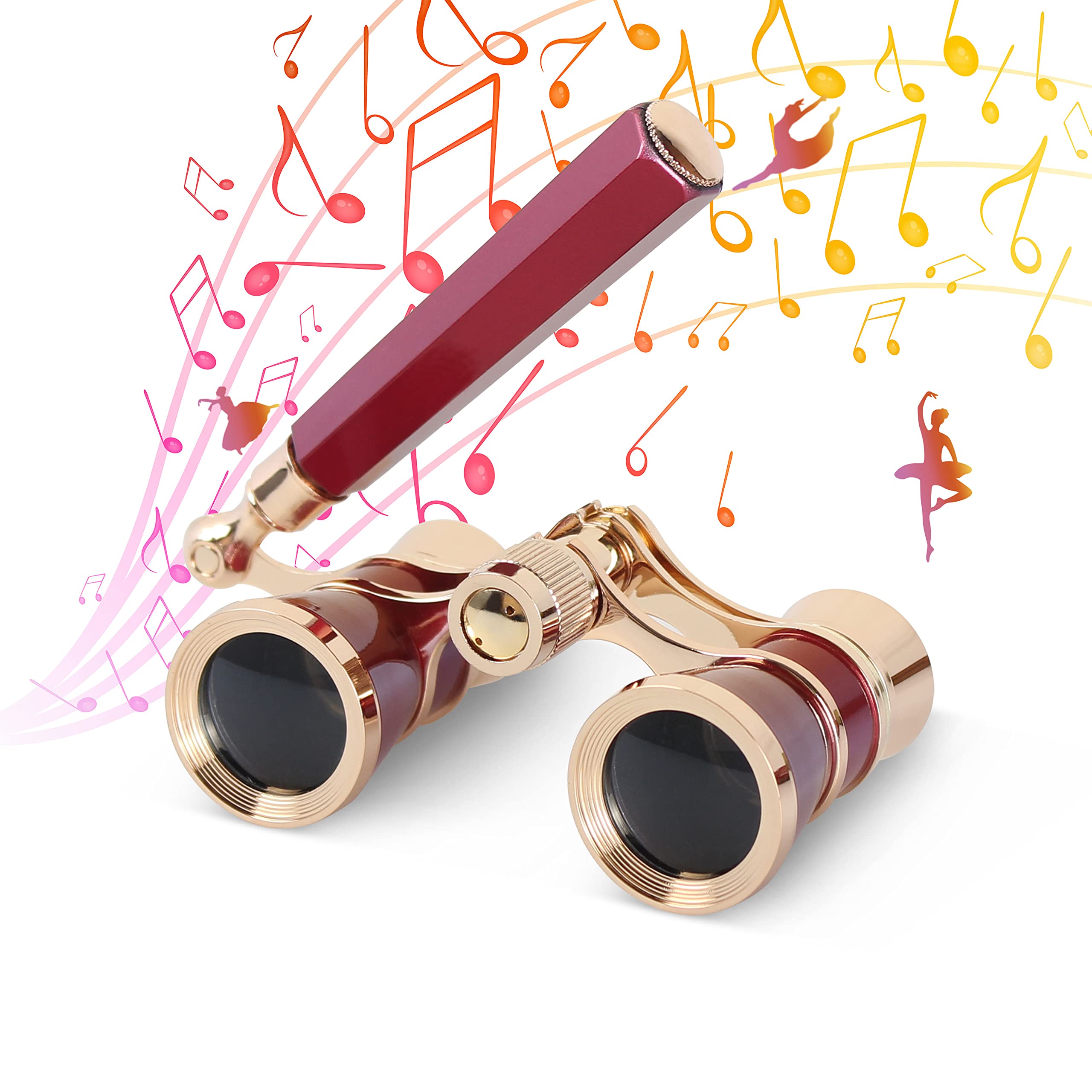 Aomekie Theatre Opera Glasses with Handle 3X25 Compact Folding Binoculars for Theater Horse Racing Classical (Red)