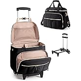 Marscamd Rolling Teacher Bag with 15.6" Laptop Compartment & Accordion File Organizer, Wheeled Work Briefcase Tote with Detachable Trolley for Women, Black