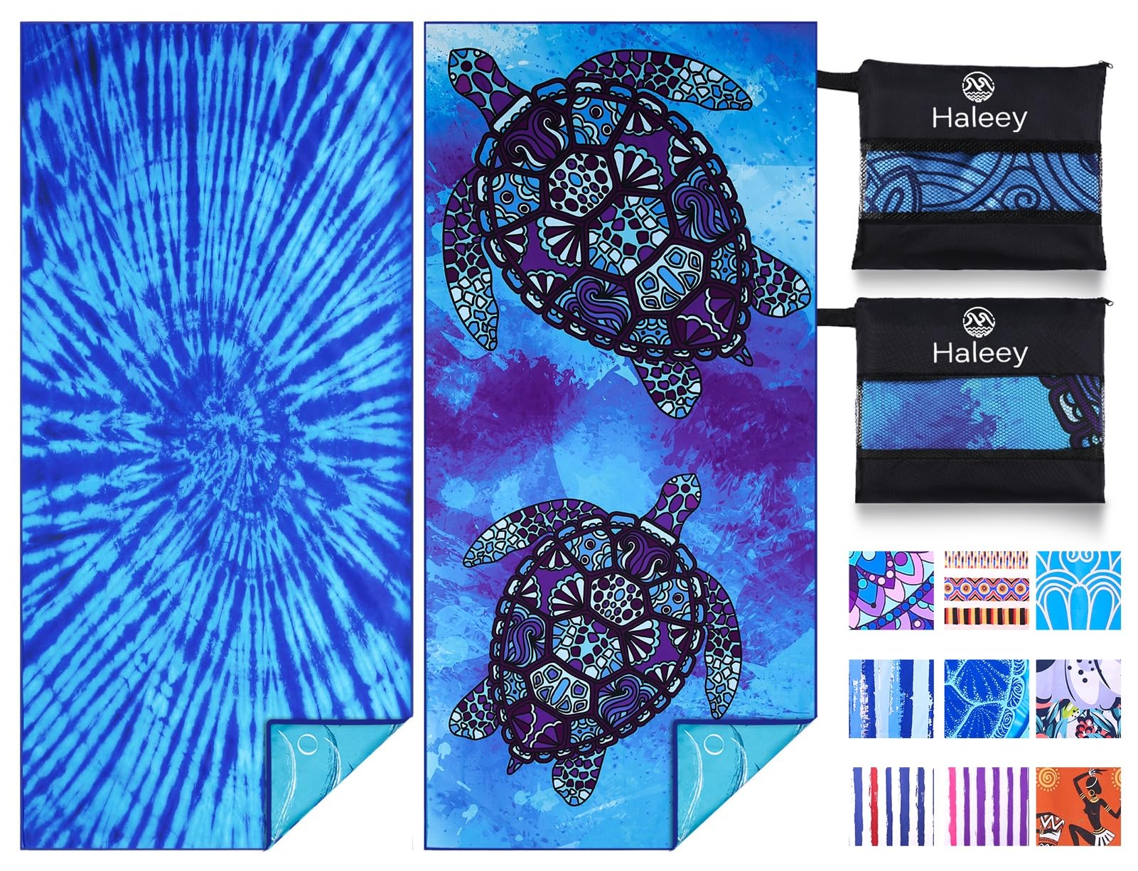 Haleey 2 Pack Microfibre Lightweight Beach Towel 180x80cm Oversized Extra Large Thin Sand Free Towels Travel Swim Pool Yoga Gym Camping for Adults Women Men Beach Essentials Accessories Vacation Gift — image 1