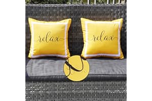 ONWAY Outdoor Waterproof Throw Pillow Covers 16x16 Set of 2 Yellow and White Relax Decorative Pillowcase for Patio Furniture