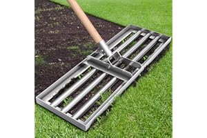 LEWEIO Lawn Leveling Rake 30"x10" - Stainless Steel Lawn Leveler Tool with Effort-Saving 78" (6.5FT) Long Solid Wooden Handle, Heavy Duty Dirt Landscape Yard Lawn Level Rake for Soil Grass, Sand, Golf Course