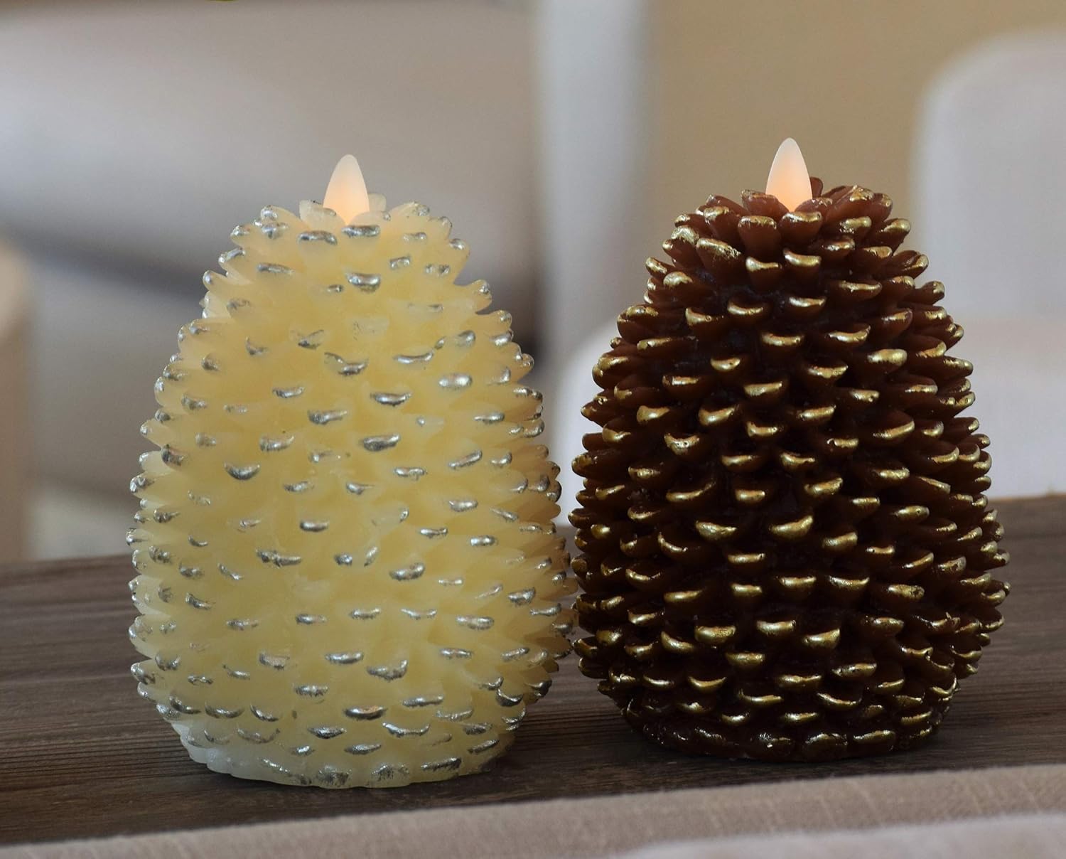 Amazon Com Flameless Candles D 4 X H 6 Flickering Flame Effect Pine Cone Led Pillar Candles Real Wax With Timer Battery Operated And Remote To Buy Separately Coffee Home Improvement