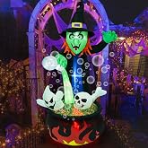 CAMULAND 6.23FT Halloween Inflatable Witch Outdoor Decorations | Blow Up Witch Pouring Magic Water Decor, with Built-in LED Lights, Trick or Treat for Garden Lawns Yards Party Home