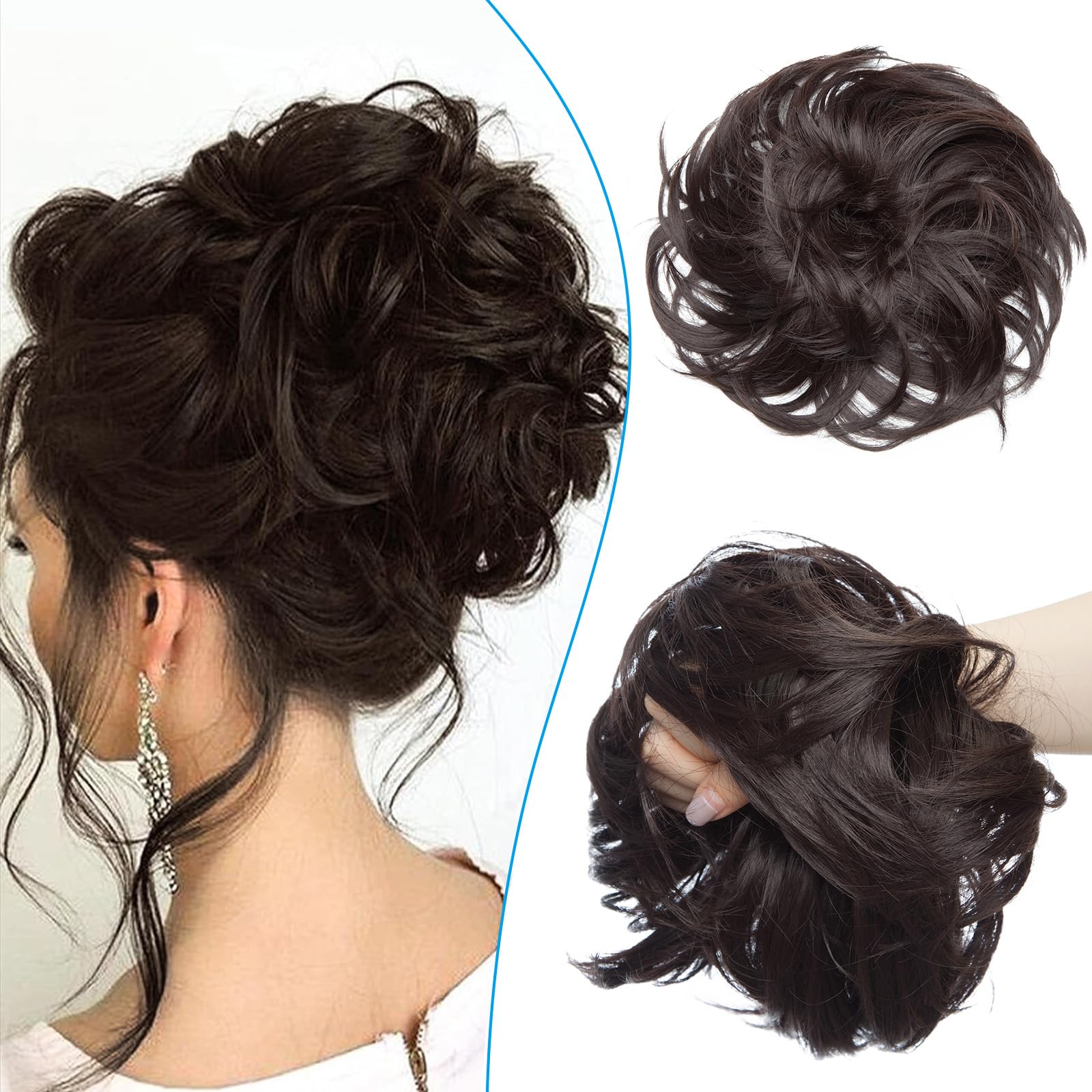 Messy Updo Buns for Women Synthetic Hair Ponytail Scrunchies Donut Chignons Hairpieces Extensions Dark Brown