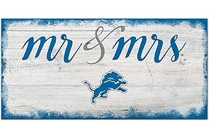FAN CREATIONS NFL Detroit Lions Unisex Detroit Lions Script Mr & Mrs Sign, Team Color, 6 x 12