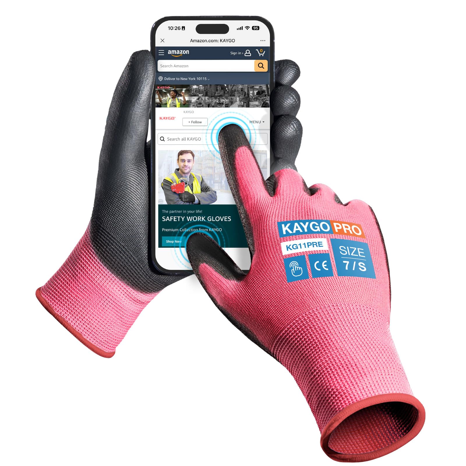 KAYGO Work Gloves PU Coated 12 Pairs Touchscreen, KG11PFE, Safety Working Gloves with Secure Grip on Palm & Fingers, for Men and Women, Ideal for General Duty Work, Gardening (Small, Pink) — image 1