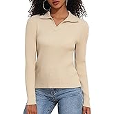 kayamiya Women's Long Sleeve Polo Sweater V Neck Ribbed Knit Slim Fit Collared Pullover Sweaters