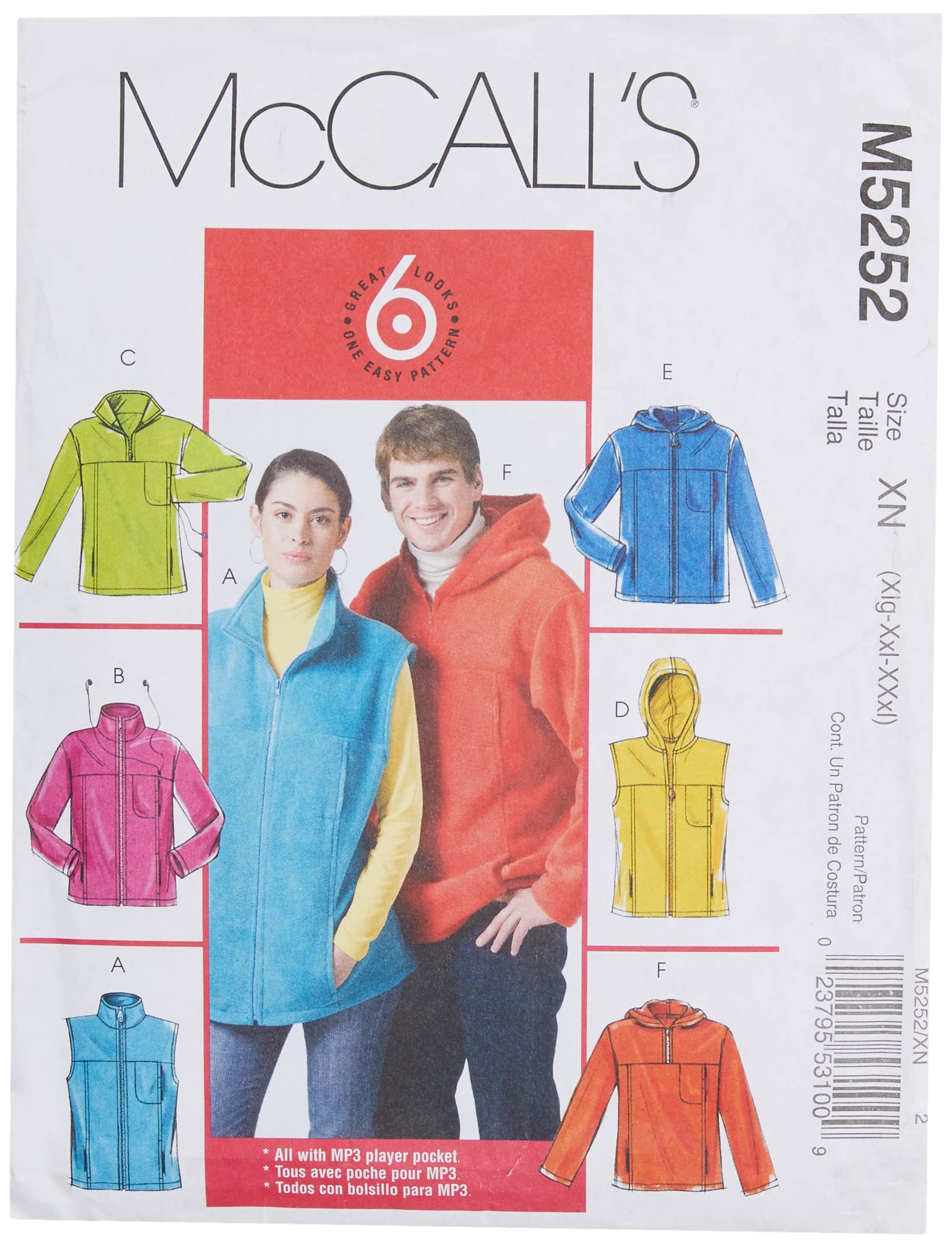 McCall's Patterns M5252 Size XN Extra-Large - XXL - XXXL Misses/ Men's Unlined Vest and Jackets, Pack of 1, White