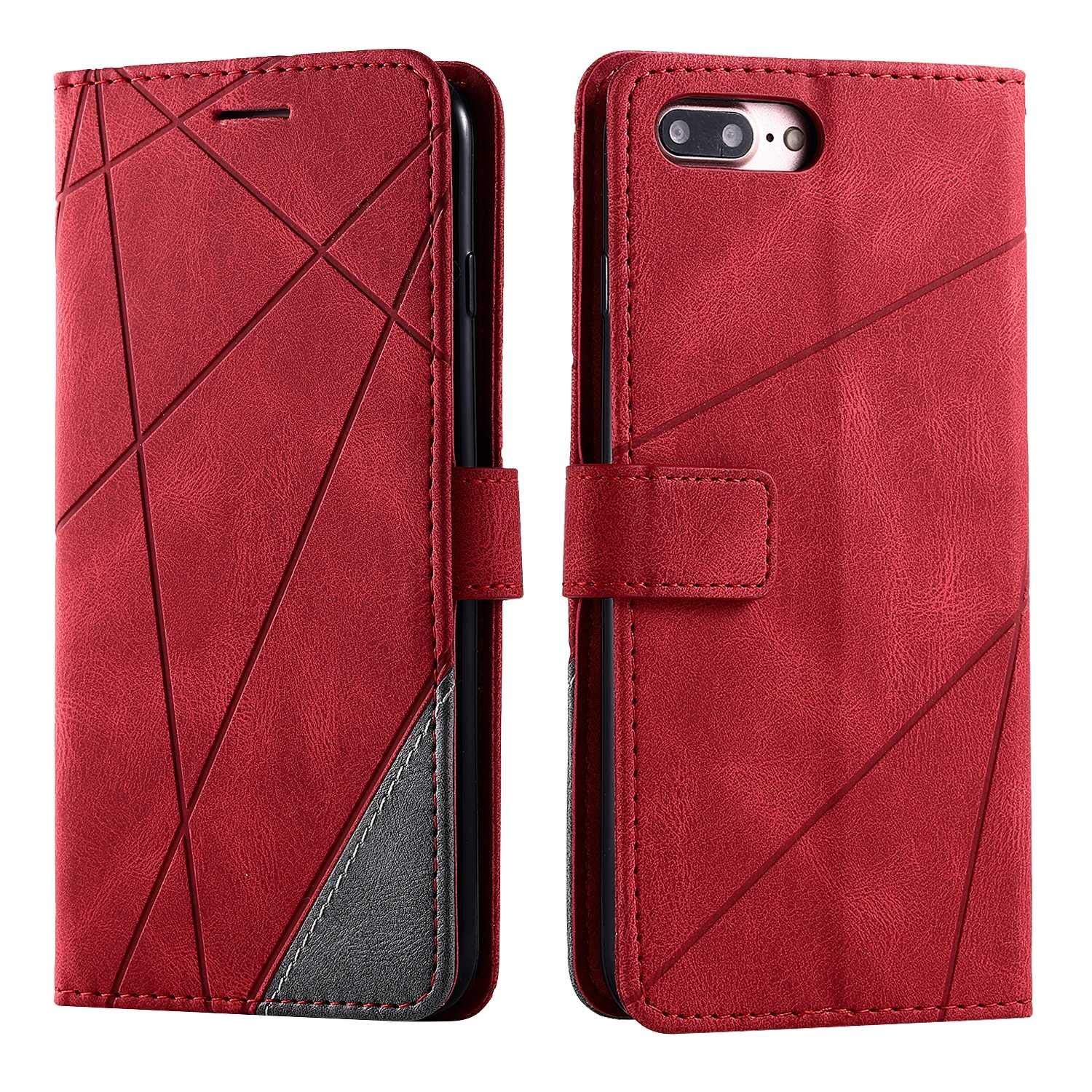 SONWO PU Leather Wallet Case with Magnetic Closure and Flip Cover for iPhone 7 Plus/iPhone 8 Plus, with Magnetic Closure, Red