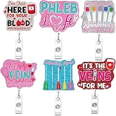 6 PCS Phlebotomy Badge Reel,Acrylic Glitter Cute Phlebotomist ID Name Badge Holder Retractable with Alligator Clip,Phlebotomy Gifts Essentials for Nurse Phlebotomist and Medical Assistant