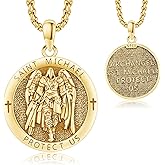 AUDINCEED 18K Gold St Michael Pendant/Saint Anthony/Archangel Raphael/St Benedict/San Judas/Jesus Cross/Santa Muerte/Virgin Mary Necklace 925 Sterling Silver Amulet Jewelry for Men Women