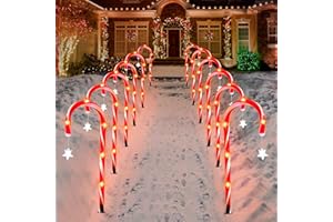 Goallim 12PCS Christmas Star Candy Cane Pathway Markers Lights with Stakes, Christmas Outdoor Decorations Yard Candy Cane Lights Waterproof 8 Lighting Modes for Xmas Patio Yard Walkway Driveway Décor