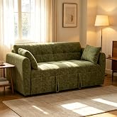 PVWIIK 65‑Inch 3‑In‑1 Sleeper Sofa Bed, Chenille Convertible Futon Couch | Pull Out Bed, Loveseat, Adjustable Backrest, Pillows, High‑Density Foam, Space‑Saving for Bedroom, Apartment, Olive Green