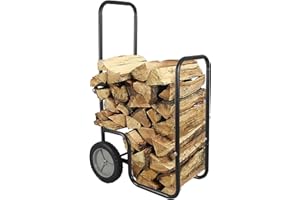 LEADALLWAY Firewood Log Cart Carrier, Wood Rack Storage Mover for Outdoor or Indoor