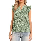 Allegra K Ruffle Short Sleeve Summer Tops for Women Dressy Chiffon V Neck Casual Dressy Work Blouses