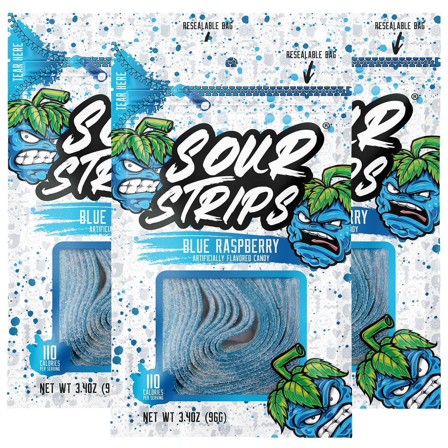 Sour Strips Sour Candy Belts, Blue