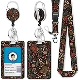 Giancomics Book Mushroom Lanyards for Id Badges, Witchy ID Badge Holder with Retractable Reel, Flower Teacher Lanyard with Keychain Key Clip Carabiner Name Tag Card Holder Protector Office Women Gift