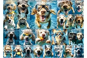 MINIWAN Underwater Dogs Jigsaw Puzzles 1000 Pieces for Adults Funny Cute Dogs Collage Puzzles for Adults 1000 Pieces with Letters on Back Hard Impossible Difficult Challenging Family Puzzle