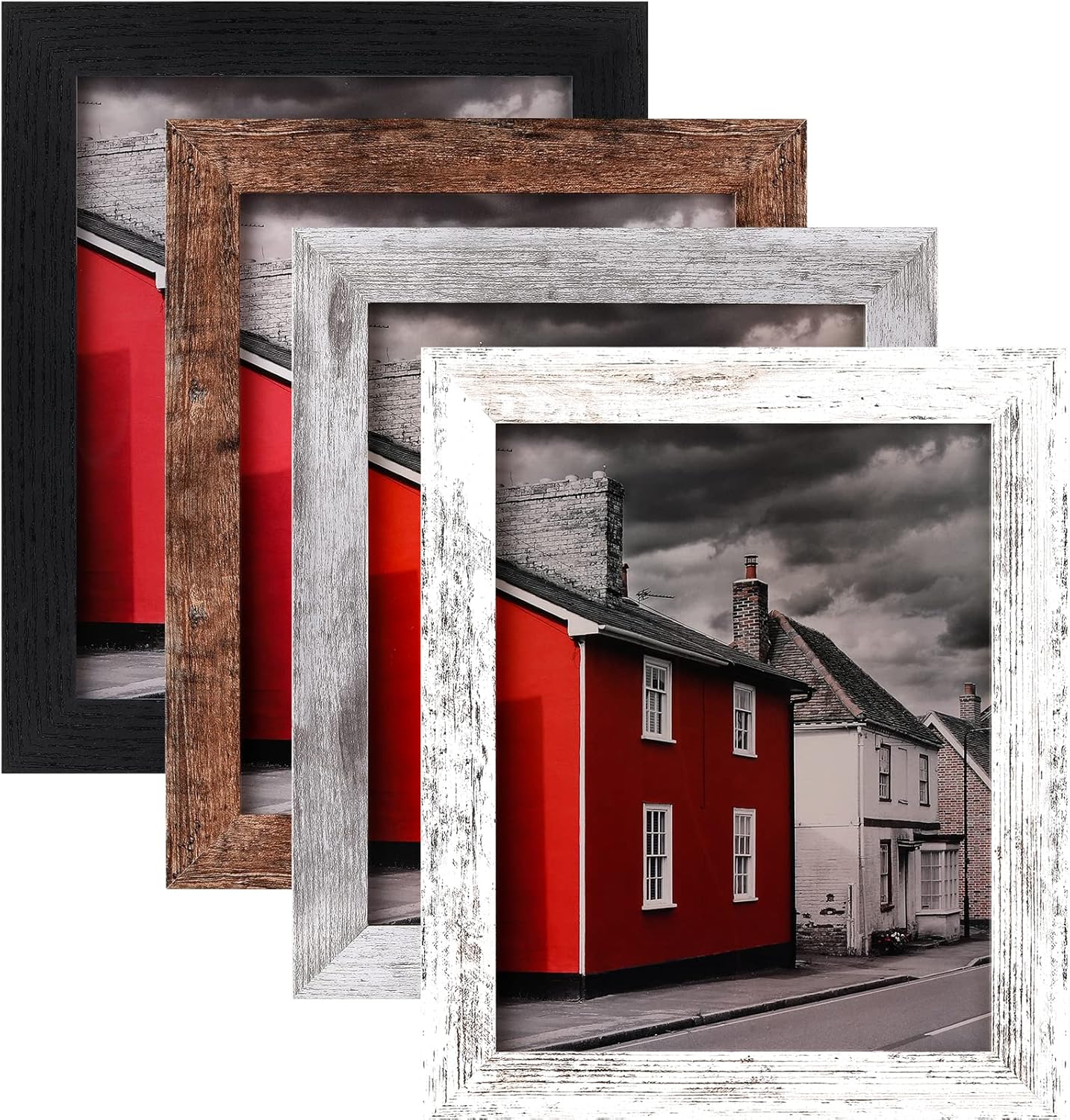 Photo Albums, Frames & Accessories - LANDNEOO 8x10 Picture Frame, 4 Pack Woodgrain Wider Frames, Display Pictures 5x7 with Mat or 8x10 Without Mat, Picture Frames Collage Wall Decor or Table Top Display, Multicolour