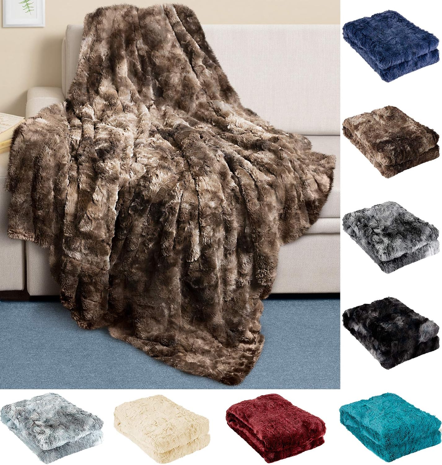 Everlasting Comfort Luxury Faux Fur Throw Blanket Ultra Soft and