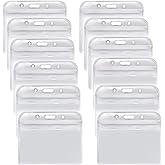 YOUOWO 12 Pack Horizontal ID Card Badge Holders 3.2 x 3.85 inches, Fits 2.3 x 3.5 Name Tag Insert Waterproof Punched Zipper Resealable Clear Plastic Labels Credit Cards