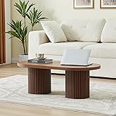AVZEAR Oval Fluted Coffee Table for Living Room, Mid Century Modern Coffee Table with Fluted Legs, Curved Round Wooden Center