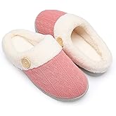 Chantomoo Womens Slipper Warm Comfy Memory Foam House Slippers Knitted Shoes Faux Fur Lined Anti-Skid Rubber Sole Bedroom Cozy Indoor Outdoor Slippers