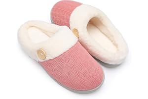 Chantomoo Womens Slipper Warm Comfy Memory Foam House Slippers Knitted Shoes Faux Fur Lined Anti-Skid Rubber Sole Bedroom Cozy Indoor Outdoor Slippers