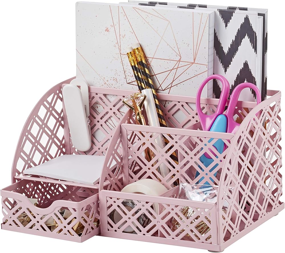 EXERZ Desk Organiser Mesh Desk Tidy Caddy Turquoise 7 Compartments