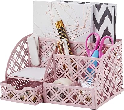 EXERZ Desk Organiser Mesh Desk Tidy Caddy Turquoise 7 Compartments