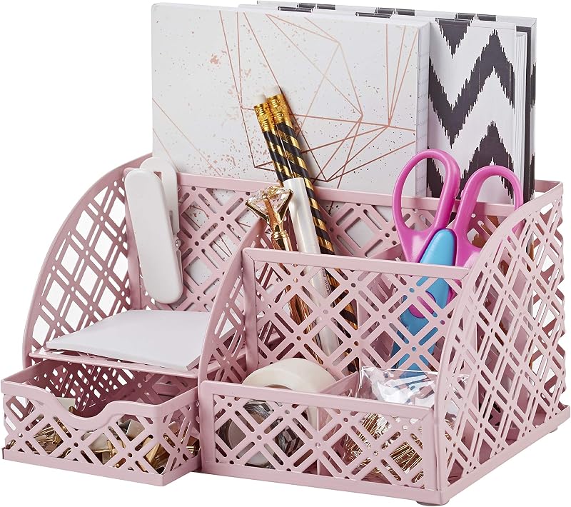 EXERZ Desk Organiser Mesh Desk Tidy Caddy Turquoise 7 Compartments