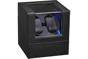 ANWBROAD Double Watch Winder for Automatic Watches Watch Rotator with Super Quiet Mabuchi Motor Flexible Watch Pillows LED Backlight Watch Turner Watch Shaker 5 Modes Battery or USB Upgraded UJWW001B