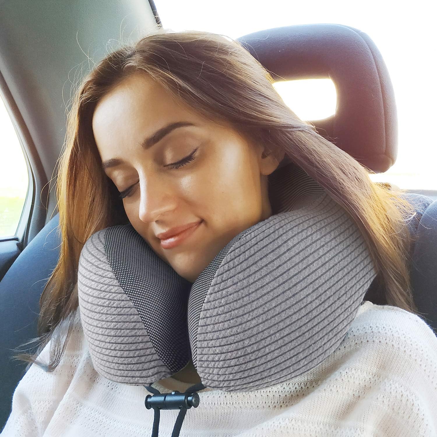 napfun Neck Pillow for Traveling, Upgraded Travel Neck Pillow for Airplane 100% Pure Memory Foam Travel Pillow for Flight Headrest Sleep, Luxury Plane Accessories, Dark Grey: Kitchen & Dining