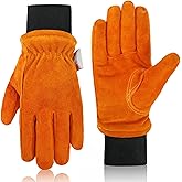 Hocoi Moa Kids Winter Work Gloves, Suede Cowhide Leather Safety Gloves, Cold Weather Child Working Gloves for Children Gardening Outdoor(Age 8-12)