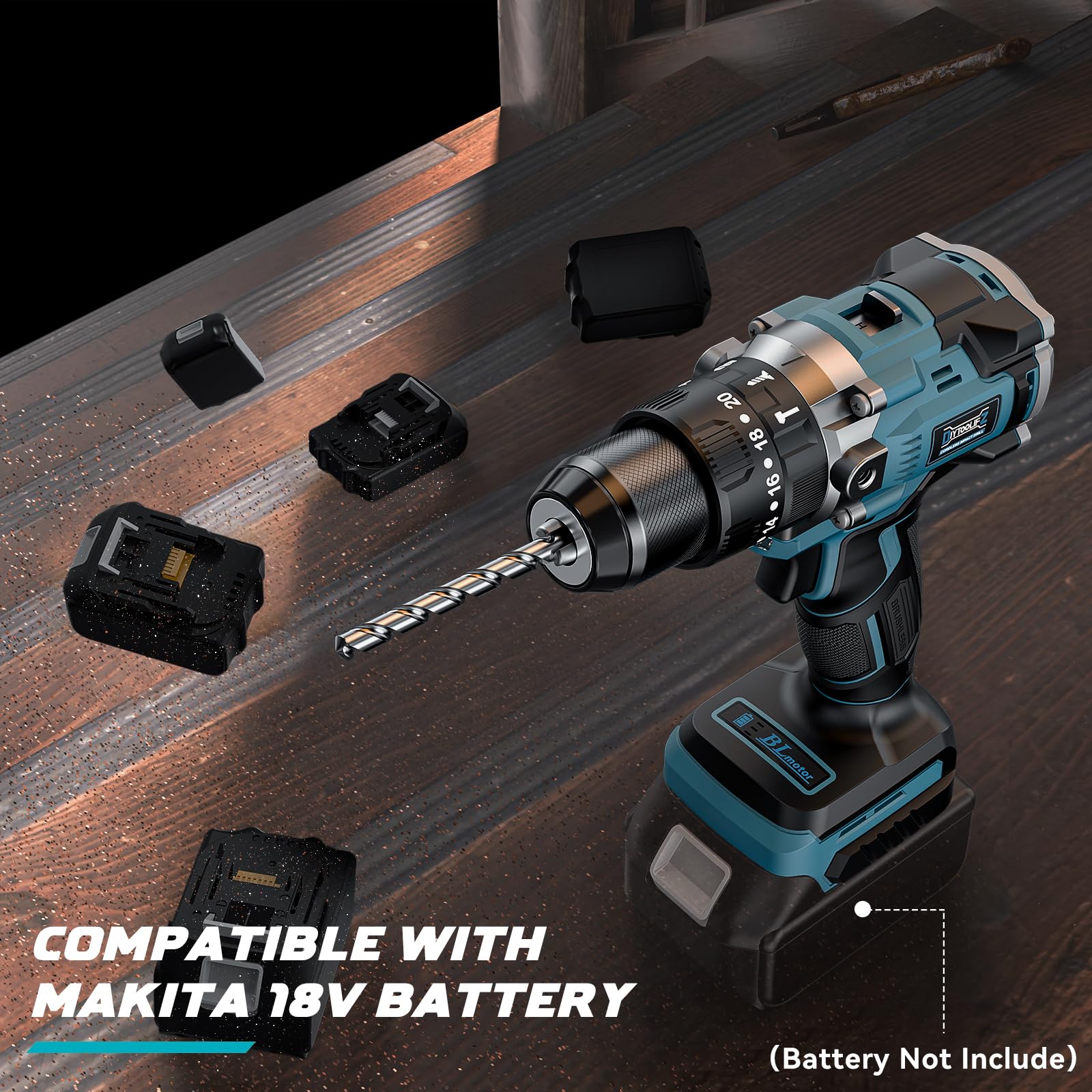 Cordless Power Drill for Makita 18v Battery: 3 Modes Electric Power Driver/Drill Kit Tool, 1/2 Inch Keyless Chuck Cordless Impact Drills Set, 20 Position, Variable Speed, for Home, Garden(No Battery)