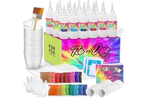 CraftBud Tie Dye Kit for Kids & Adults, 197 Pieces - 18 Colors - Includes 18 Bottles, 120 Rubber Bands, 1 Funnel, 1 Guide Book & Much More- Tie Dye Kit for Large Groups & for Outdoor Activities