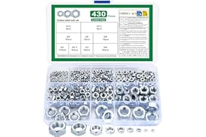 YOUYIDUN Metric Hex Nuts Assortment Kit, 430 Pcs Stainless Steel Hex Nuts Set, Hex Hardware Nuts, Coarse Thread Hexagon Nuts for Screw Bolts, M2 M2.5 M3 M4 M5 M6 M8 M10 M12