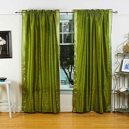 Amazon Com Olive Green 84 Inch Rod Pocket Sheer Sari Curtain
