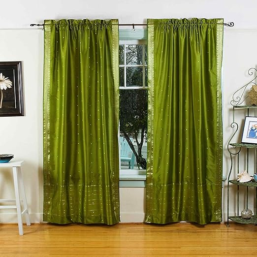 Amazon Com Olive Green 84 Inch Rod Pocket Sheer Sari Curtain
